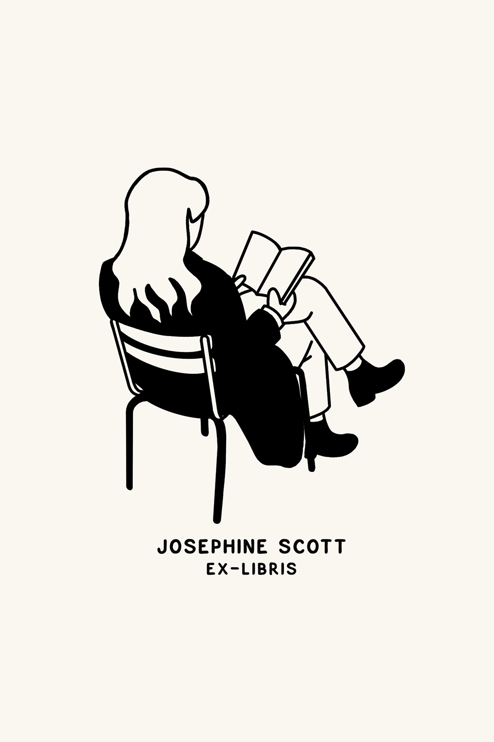 Dibujo de una persona leyendo en las sillas de un parque de París