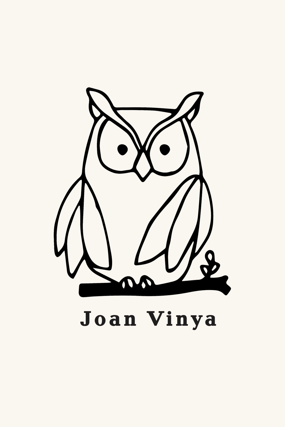 Dibujo de un búho encima de una rama, con ojos intensos y un pico prominente